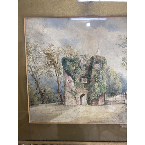 269 - Early 20th C. Entrance scene watercolour originally from Caste Leslie estate mounted in gilt frame {... 