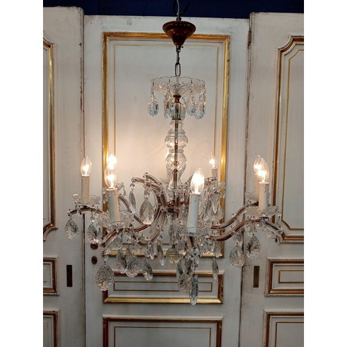 272 - Crystal cut glass eight branch chandelier {H 90cm x Dia 70cm } - NOT AVAILABLE TO VIEW IN PERSON