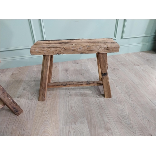 274 - Pair of good quality rustic oak stools raised on splayed legs and single stretcher {46 cm  H x 63 cm... 