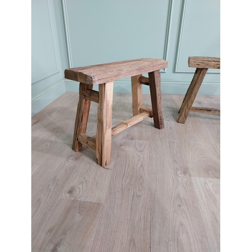 274 - Pair of good quality rustic oak stools raised on splayed legs and single stretcher {46 cm  H x 63 cm... 