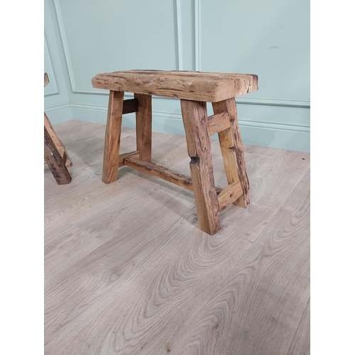 274 - Pair of good quality rustic oak stools raised on splayed legs and single stretcher {46 cm  H x 63 cm... 