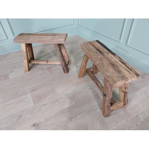 274 - Pair of good quality rustic oak stools raised on splayed legs and single stretcher {46 cm  H x 63 cm... 