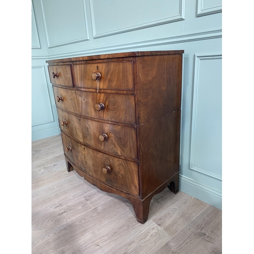 275 - 19th C. flamed mahogany bow fronted chest of drawers with two short drawers over three graduated dra... 