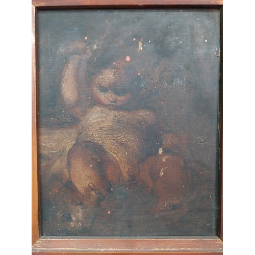 279 - Early 19th C. sleeping child oil on board mounted in giltwood frame {34 cm H x 29 cm W}.