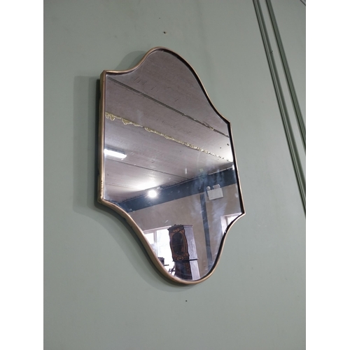 28 - Rare 1950s Italian brass framed wall mirror in the Gio Ponti style {55 cm H x 37 cm W}.