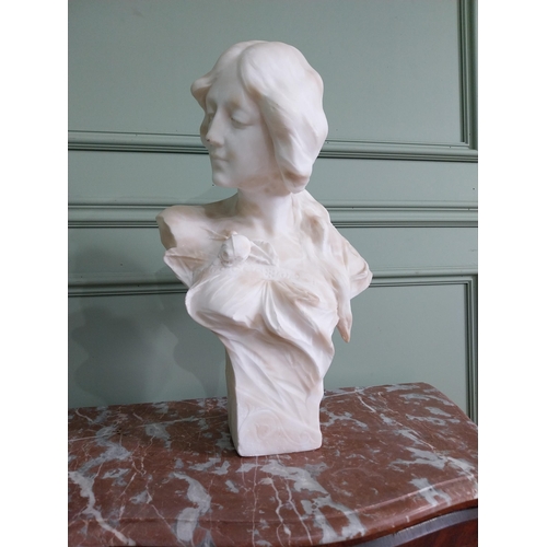 281 - Art Nouveau marble bust of a Young girl {50 cm H x 30 cm W x 20 cm D}.