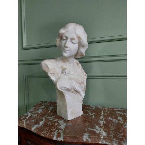 281 - Art Nouveau marble bust of a Young girl {50 cm H x 30 cm W x 20 cm D}.