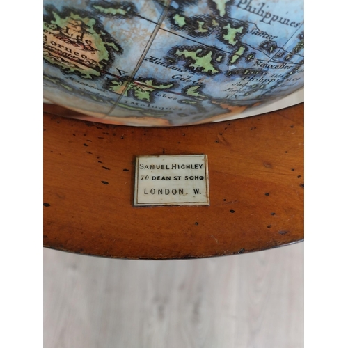 299 - Good quality world globe mounted in walnut stand by Samuel Highly Dean Street Soho London {95 cm H x... 