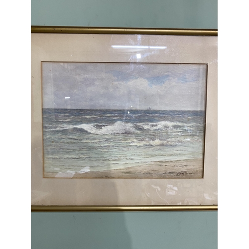 302 - James Aitken Seascape watercolour mounted in gilt frame {Canvas dimension 24.5 cm H x 34.5 cm w}