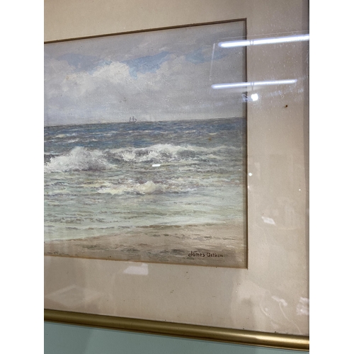 302 - James Aitken Seascape watercolour mounted in gilt frame {Canvas dimension 24.5 cm H x 34.5 cm w}