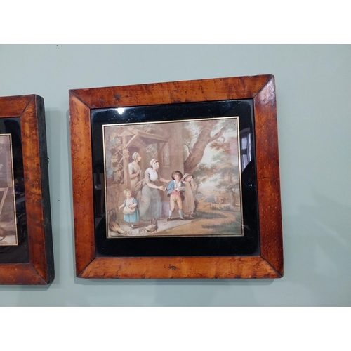 303 - Pair of 19th C. coloured prints mounted in walnut frames {29 cm H x 21 cm W}.