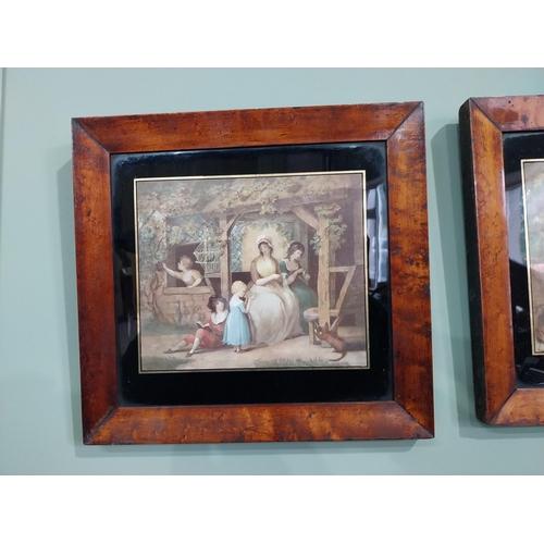 303 - Pair of 19th C. coloured prints mounted in walnut frames {29 cm H x 21 cm W}.