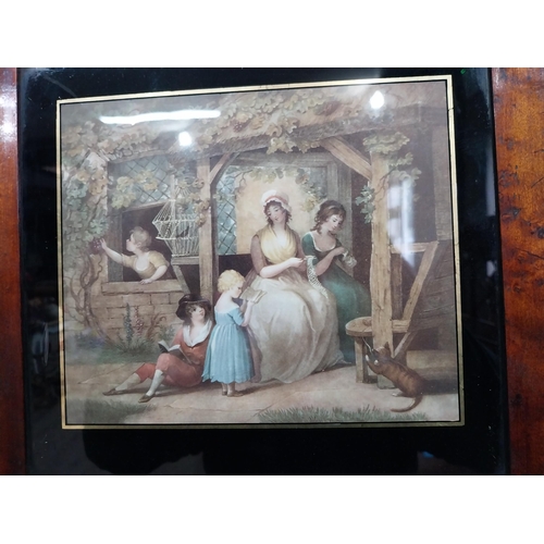 303 - Pair of 19th C. coloured prints mounted in walnut frames {29 cm H x 21 cm W}.