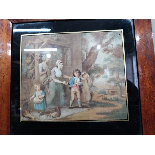 303 - Pair of 19th C. coloured prints mounted in walnut frames {29 cm H x 21 cm W}.