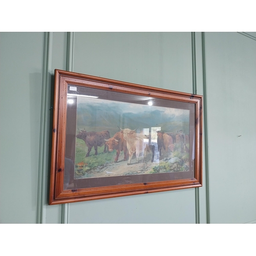 306 - H. Garland Highland Cattle coloured print mounted in walnut frame {71 cm H x 109 cm W}.