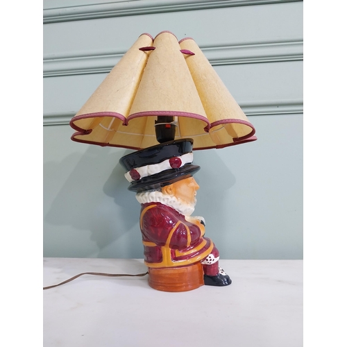 316 - Staffordshire ceramic toby jug table lamp with cloth shade {38 cm H x 30 cm Dia.}>