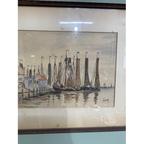 317 - V.D. 27 tall ships in Holland watercolour signed mounted in oak frame {Canvas dimension 20 cm H x 29... 