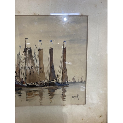 317 - V.D. 27 tall ships in Holland watercolour signed mounted in oak frame {Canvas dimension 20 cm H x 29... 