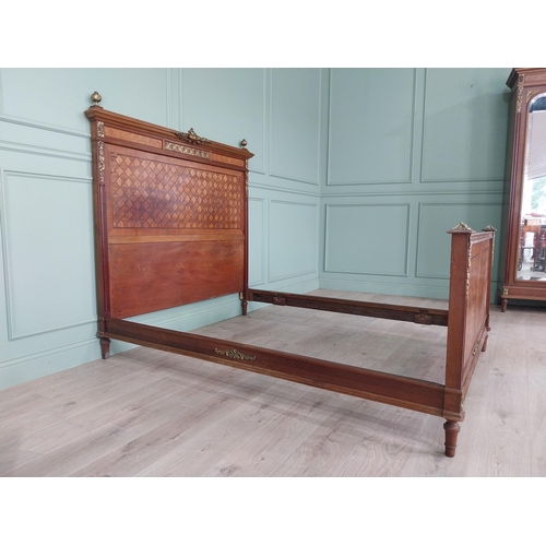 319A - 19th C. French kingwood bed with ormolu mounts raised on turned feet {158 cm H x 159 cm W x 203 cm D... 