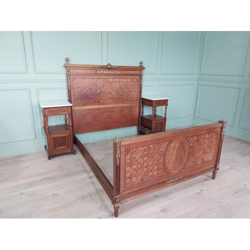 319A - 19th C. French kingwood bed with ormolu mounts raised on turned feet {158 cm H x 159 cm W x 203 cm D... 