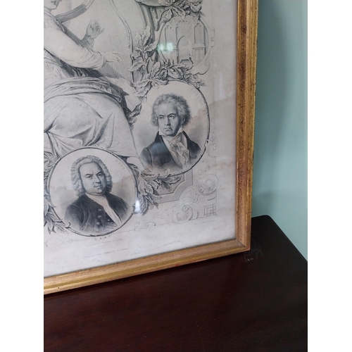 320 - Early 20th C. Six Great Composers engraving mounted in gilt frame {35 cm H x 28 cm W}.