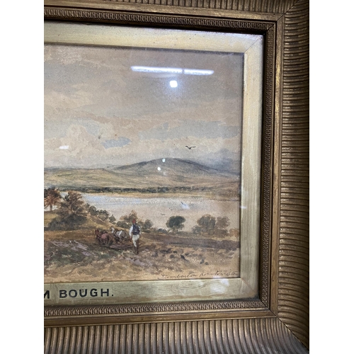 327 - 19th C. Working the fields watercolour with SAM BOUGH plaque mounted in giltwood frame {Canvas dimen... 