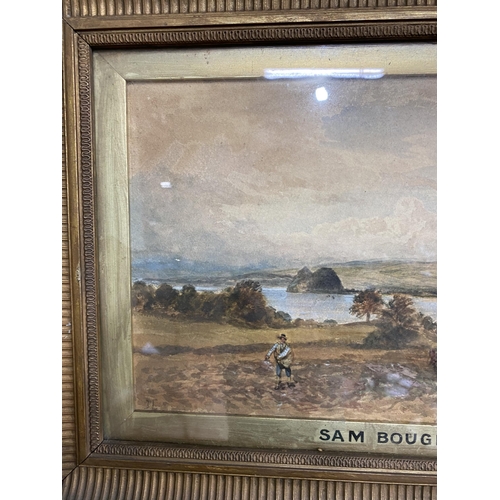 327 - 19th C. Working the fields watercolour with SAM BOUGH plaque mounted in giltwood frame {Canvas dimen... 