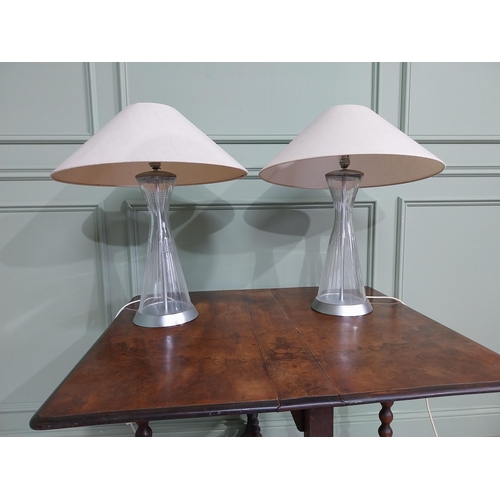 328 - Pair of Paul Costello polished metal and glass table lamps with cloth shades. {65 cm H x 55 cm Dia.}... 