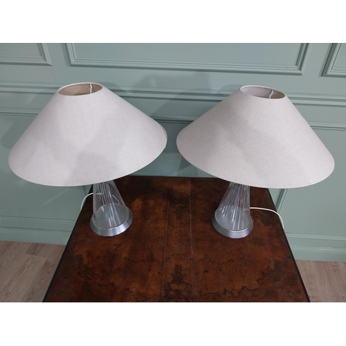 328 - Pair of Paul Costello polished metal and glass table lamps with cloth shades. {65 cm H x 55 cm Dia.}... 