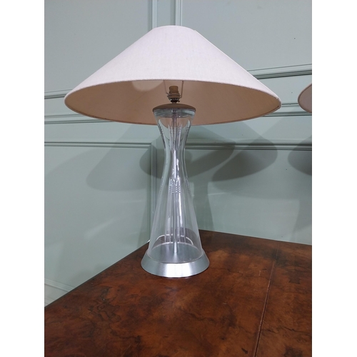 328 - Pair of Paul Costello polished metal and glass table lamps with cloth shades. {65 cm H x 55 cm Dia.}... 