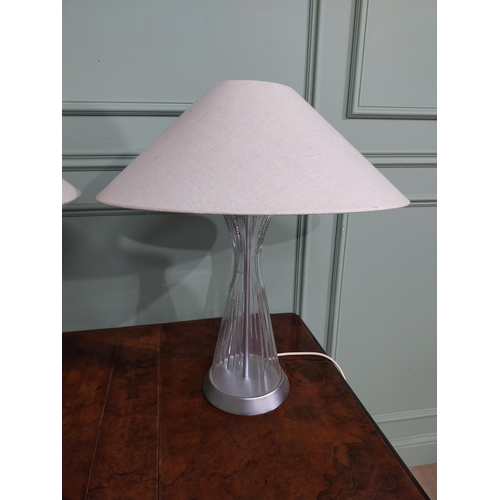 328 - Pair of Paul Costello polished metal and glass table lamps with cloth shades. {65 cm H x 55 cm Dia.}... 