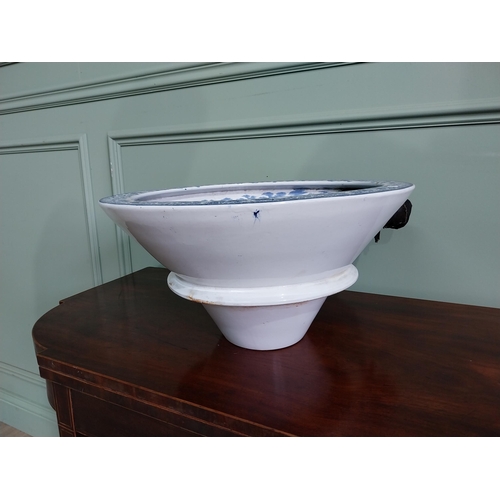 333 - 19th C. blue and white ceramic willow pattern toilet bowl {22 cm H x 49 cm W x 38 cm D}.