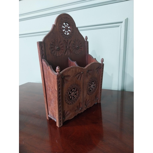 336 - Unusual carved mahogany cutlery box {36 cm H x 23 cm W x 11 cm D}.