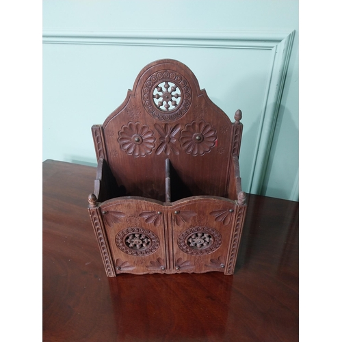 336 - Unusual carved mahogany cutlery box {36 cm H x 23 cm W x 11 cm D}.