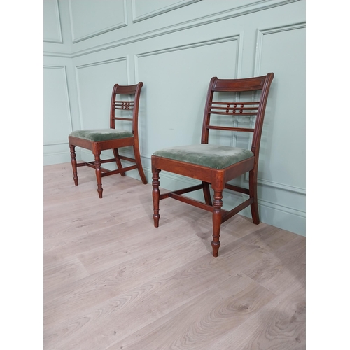 337 - Pair of Regency mahogany side chairs with velvet upholstered seats raised on turned legs {85 cm H x ... 