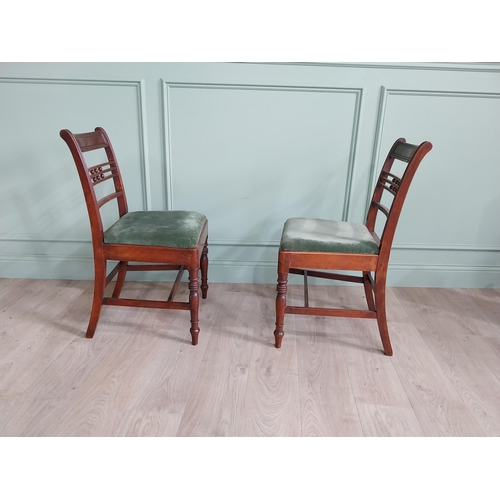 337 - Pair of Regency mahogany side chairs with velvet upholstered seats raised on turned legs {85 cm H x ... 