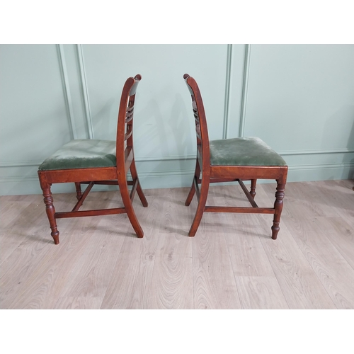 337 - Pair of Regency mahogany side chairs with velvet upholstered seats raised on turned legs {85 cm H x ... 