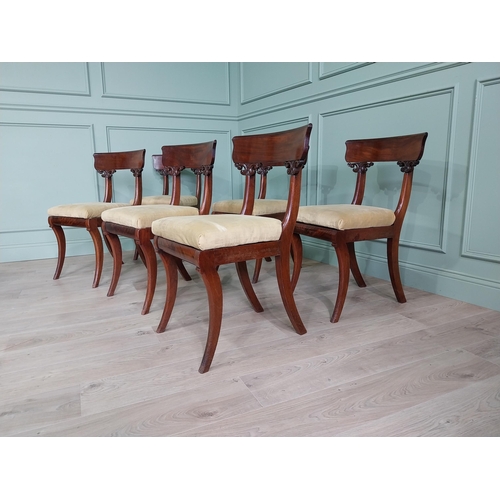 339 - Set of six good quality Regency mahogany dining chairs with upholstered seats {83 cm H x 42 cm W x 5... 