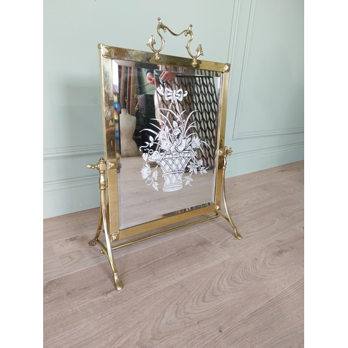 34 - Good quality Edwardian brass mirrored fire screen {71 cm H x 56 cm W x 26 cm D}.