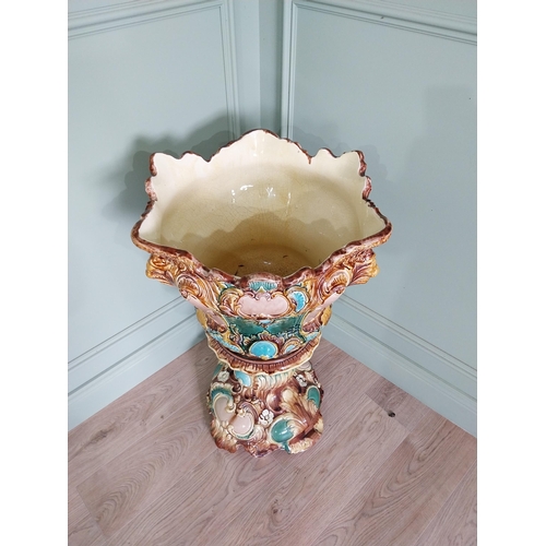 343 - Good quality 19th C. ceramic jardiniere on stand in the Majolica style {86 cm H x 50 cm Dia}.