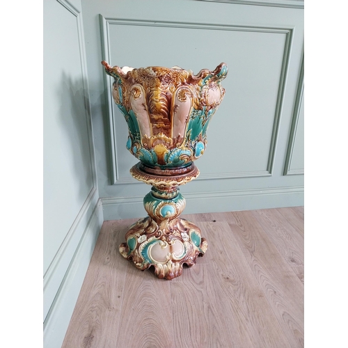 343 - Good quality 19th C. ceramic jardiniere on stand in the Majolica style {86 cm H x 50 cm Dia}.