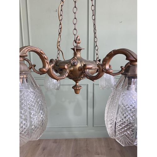 344 - Early 20th C. gilded brass French six branch chandelier with cut glass shades {Drop 101 cm H x 69 cm... 