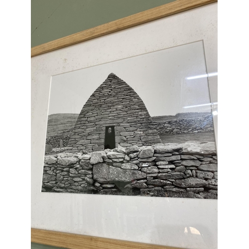 352 - Stonehenge black and white picture mounted in pine frame {44 cm H x 54 cm W}.