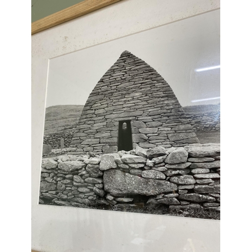 352 - Stonehenge black and white picture mounted in pine frame {44 cm H x 54 cm W}.