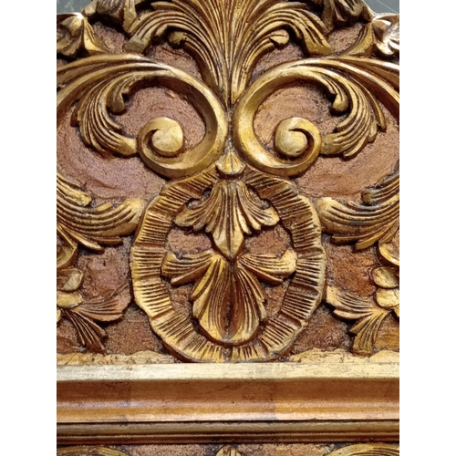 355 - Giltwood pillar mirror decorated with ornate floral and scroll carved design {H 238cm x W 112cm xx D... 