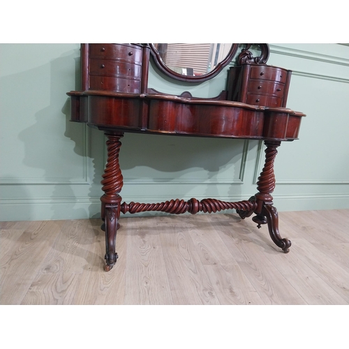 356 - Victorian mahogany Dutchess dressing table with mirrored back flanked by six drawers over short draw... 