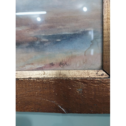 357 - Early 20th C. River and mountain scene watercolour signed initials mounted in giltwood frame in the ... 