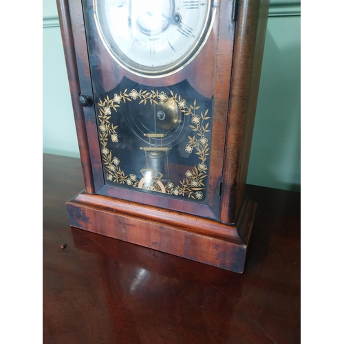 368 - Early 20th C. rosewood mantle clock with painted dial and painted glass panel by Ganter Brothers Wat... 