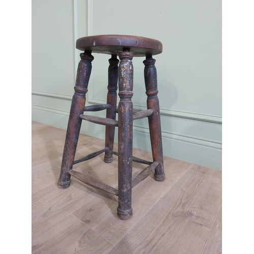 37 - Early 20th C. oak and elm stool raised on turned legs and four stretchers {55 cm H x 33 cm W x 33 cm... 