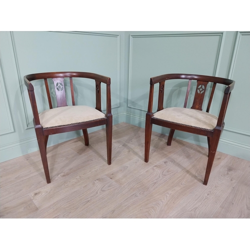 373 - Pair of Edwardian mahogany armchairs with upholstered seats {73 cm H x 53 cm W x 55 cm D}.